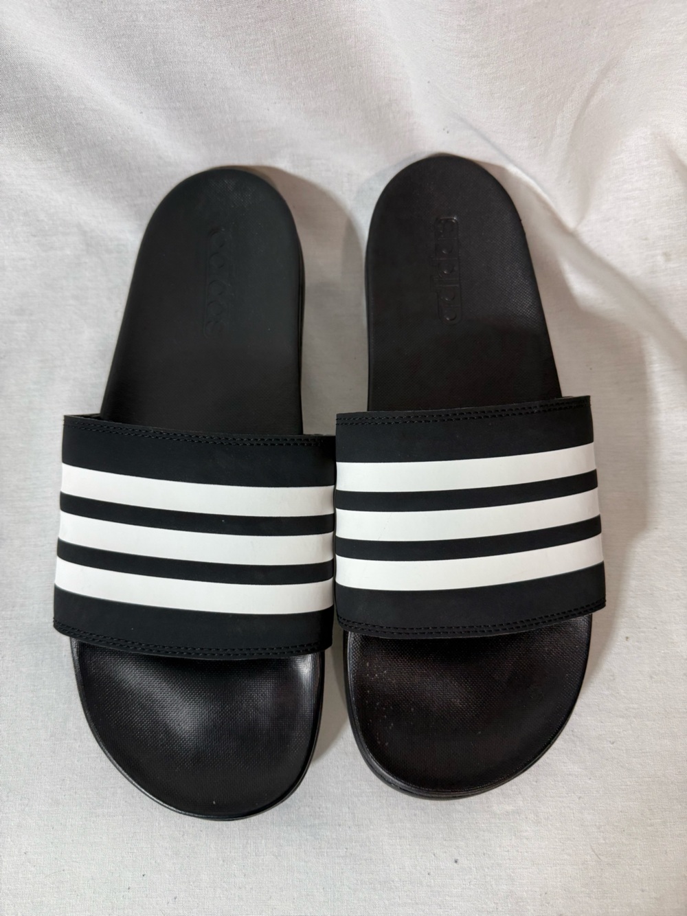 adidas Black Slides with White Three-Stripe Strap Size 12